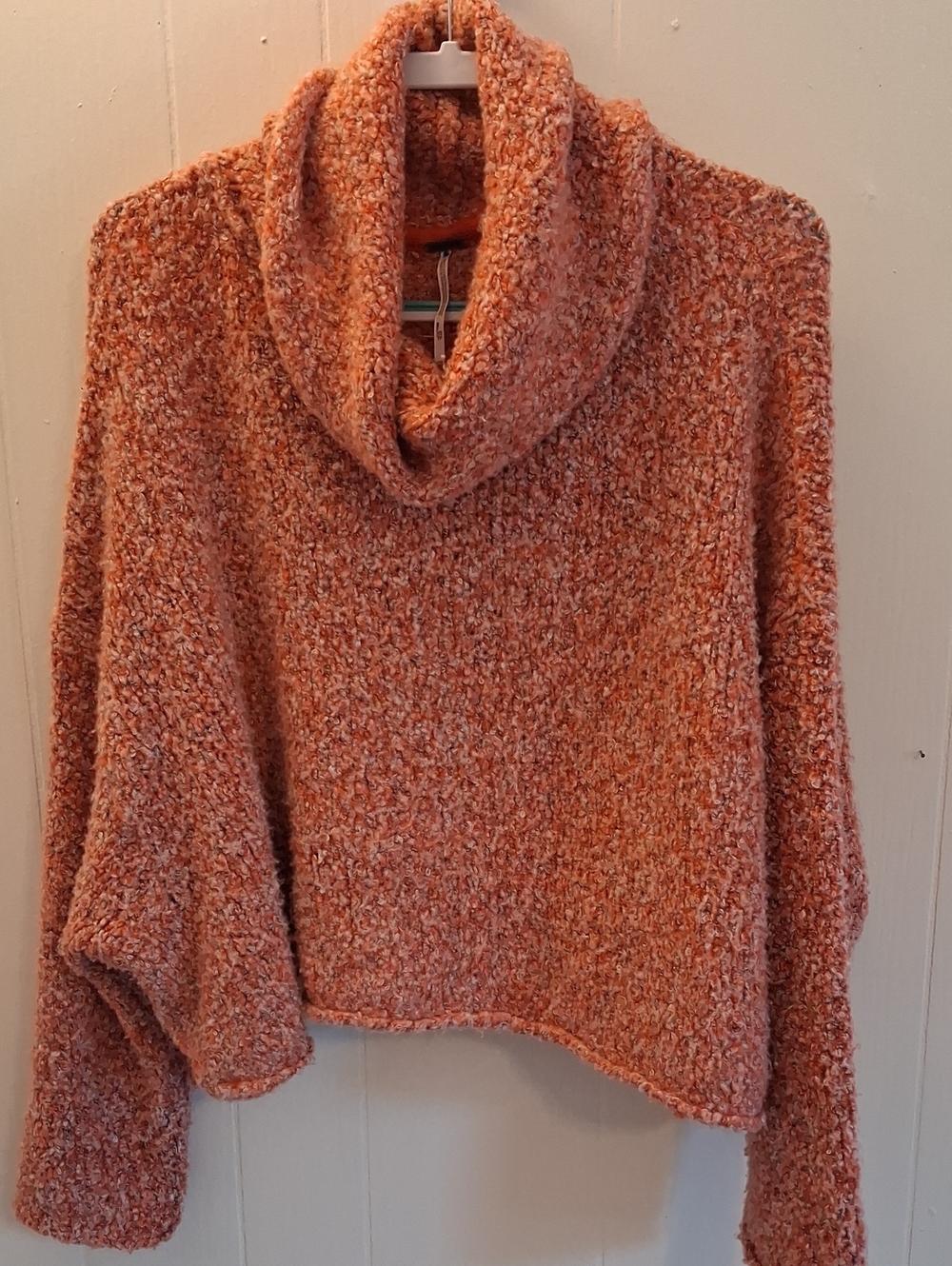 Free People Oversized Soft Cozy Red & Pink Bouclé Cowl Neck Sweater